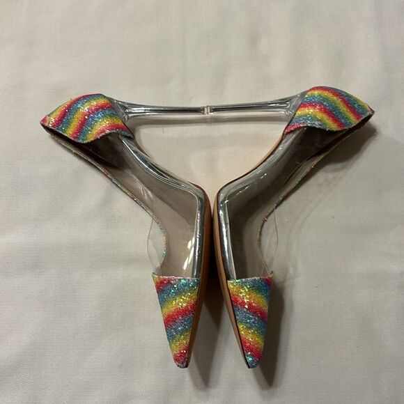 Reitoye Size 9 metallic rainbow colors sparkle metallic pointy toe heels - Picture 3 of 9